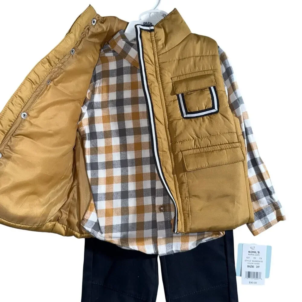 Toddler Boy Little Lad 3-pc. Puffer Vest, Shirt, & Pant Set SZ/3T